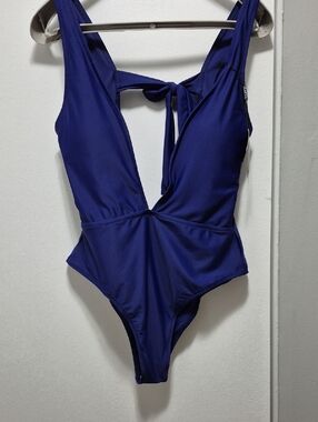 Zaful Deep V One-Piece Swimsuit in Royal Blue